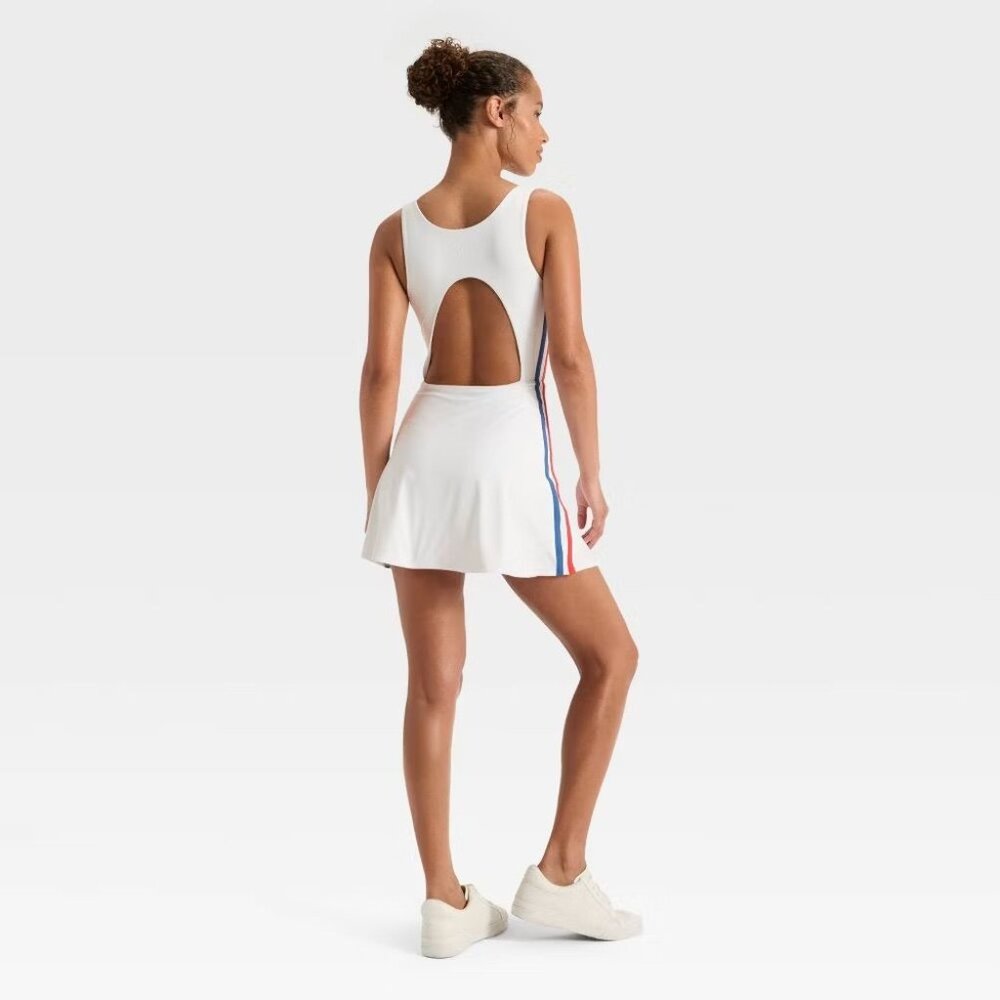 NEW JoyLab Women's Knit Sporty Contrast Active Dress - White Size XL